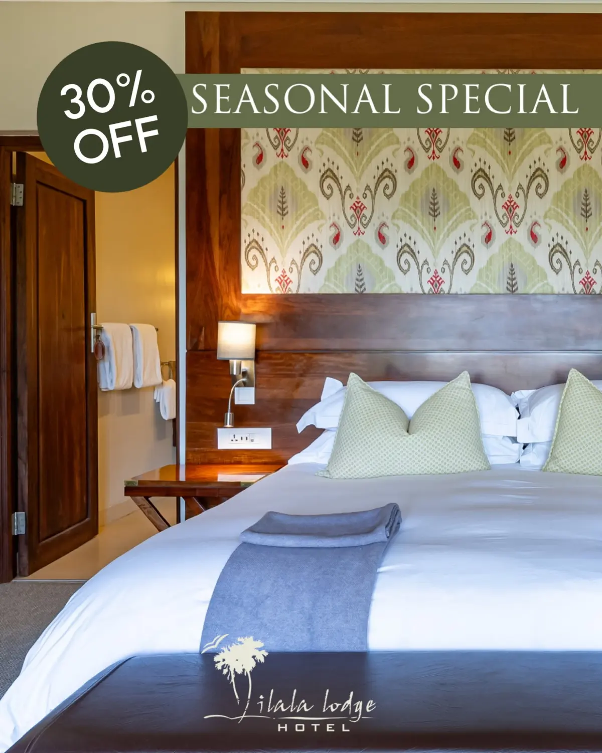 Flyer for Ilala Lodge Hotel seasonal special: 30% off from Ilala Lodge Hotel