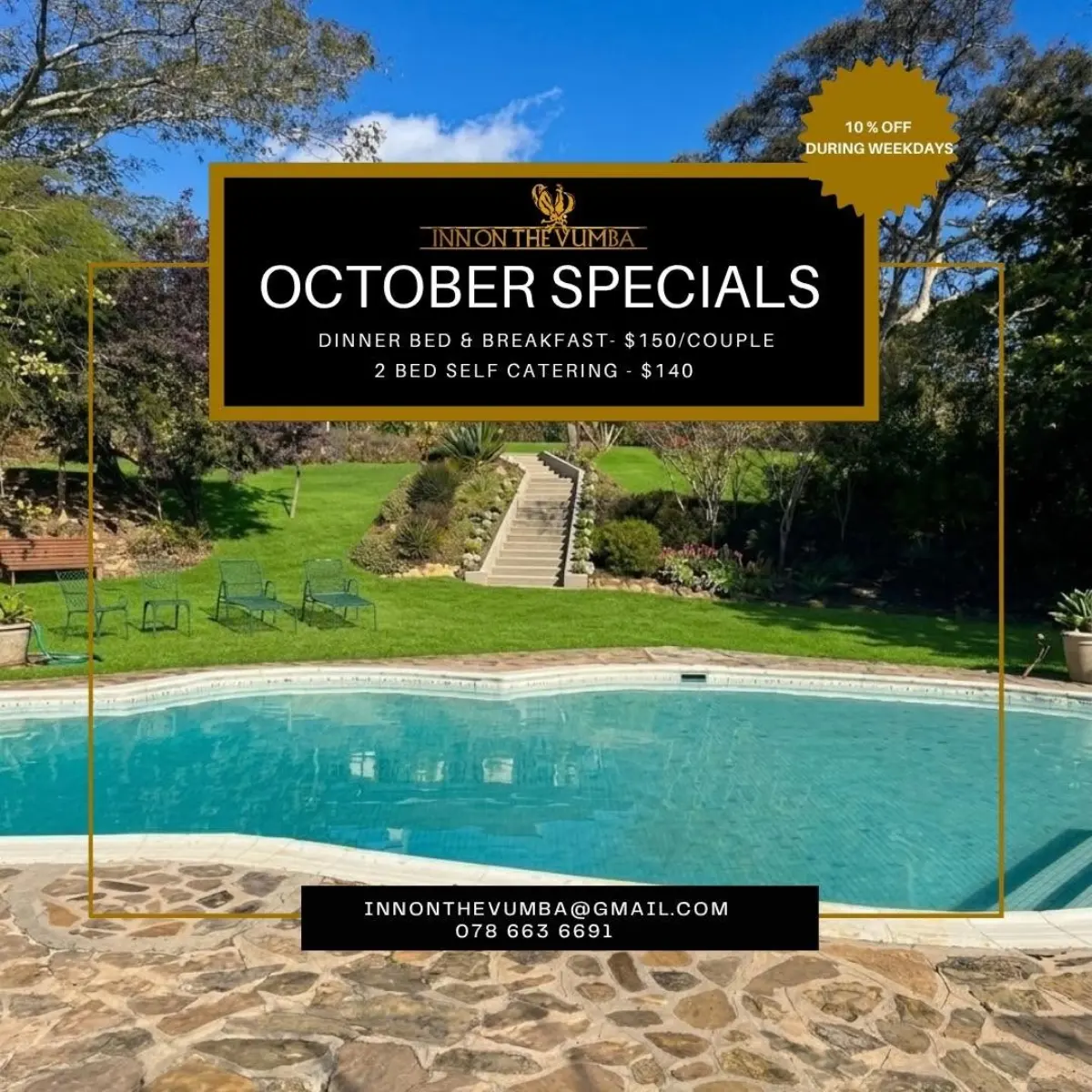 Flyer for Inn on the Vumba October specials from Inn on the Vumba