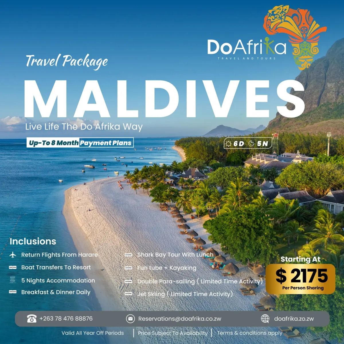 Flyer for Maldives package from Harare from Do Afrika Travel And Tours