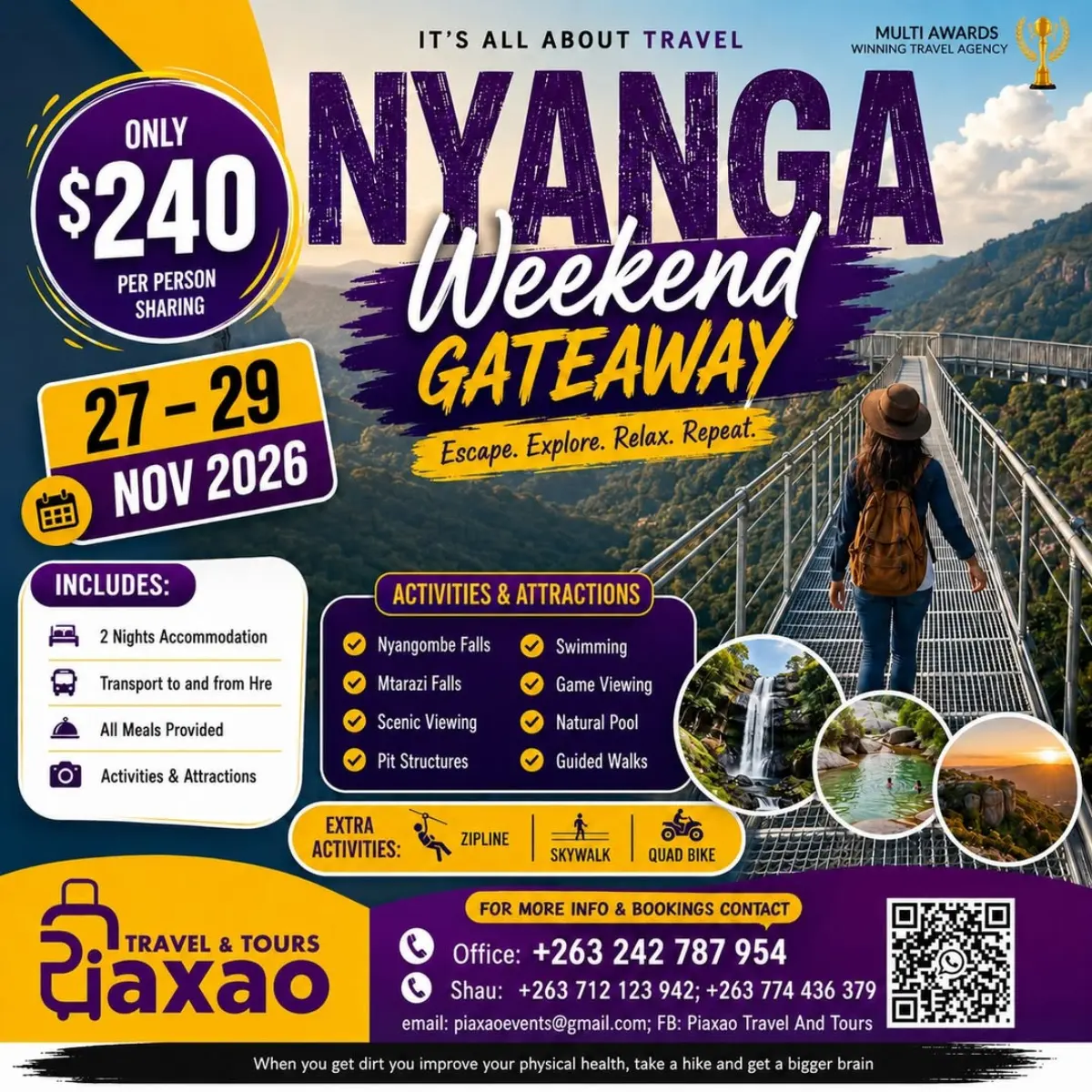 Flyer for Nyanga weekend getaway from Piaxao Travel & Tours