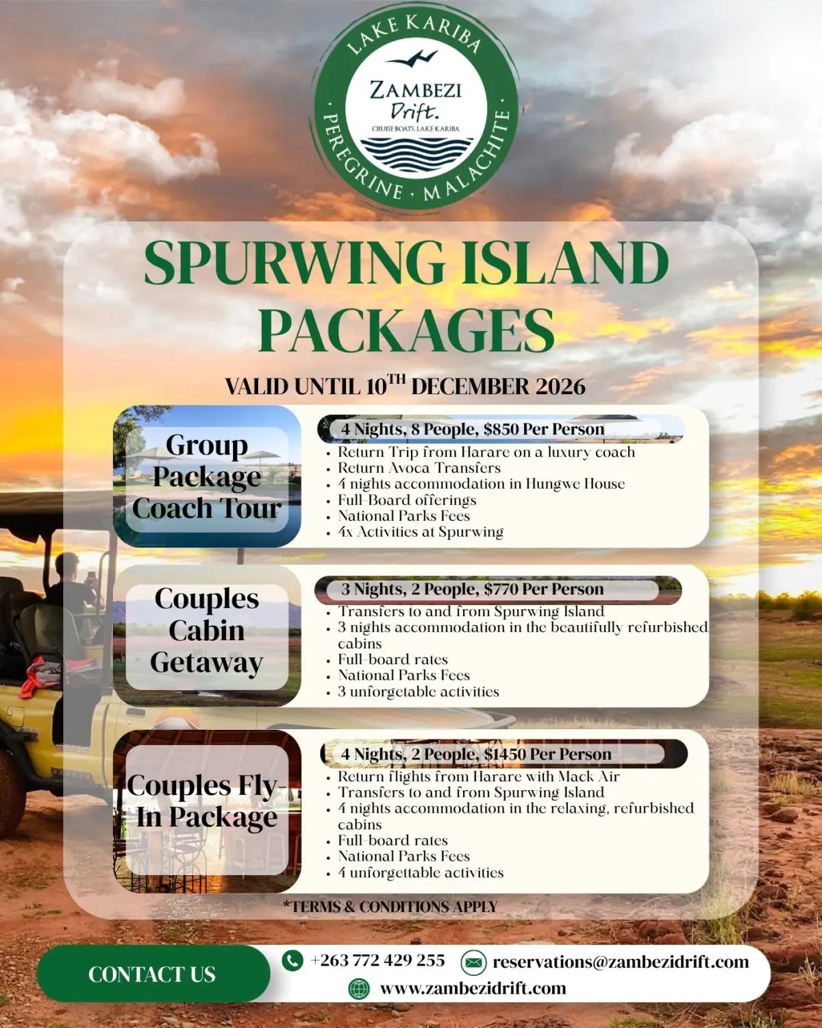 Flyer for Spurwing Island group coach tour from Zambezi Drift — Spurwing Island
