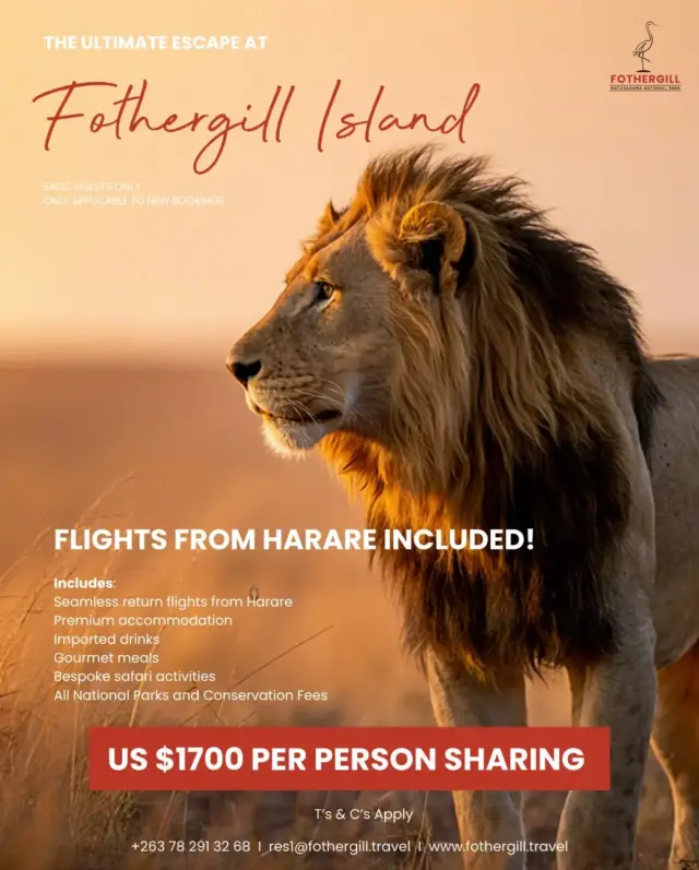 Flyer for Fothergill Island SADC escape with flights from Harare