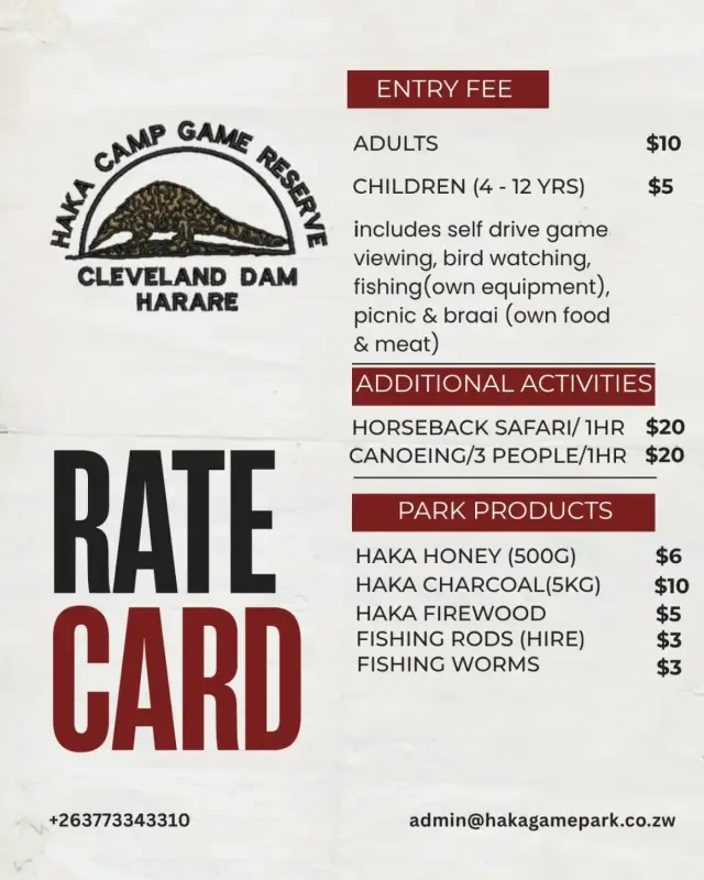 Flyer for Haka Game Park day visit and activities