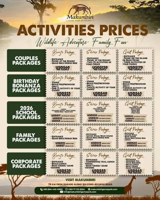Flyer for Makumbiri activity packages