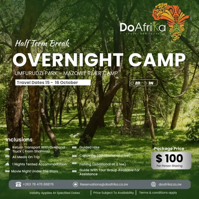 Flyer for Half-term overnight camp at Umfurudzi
