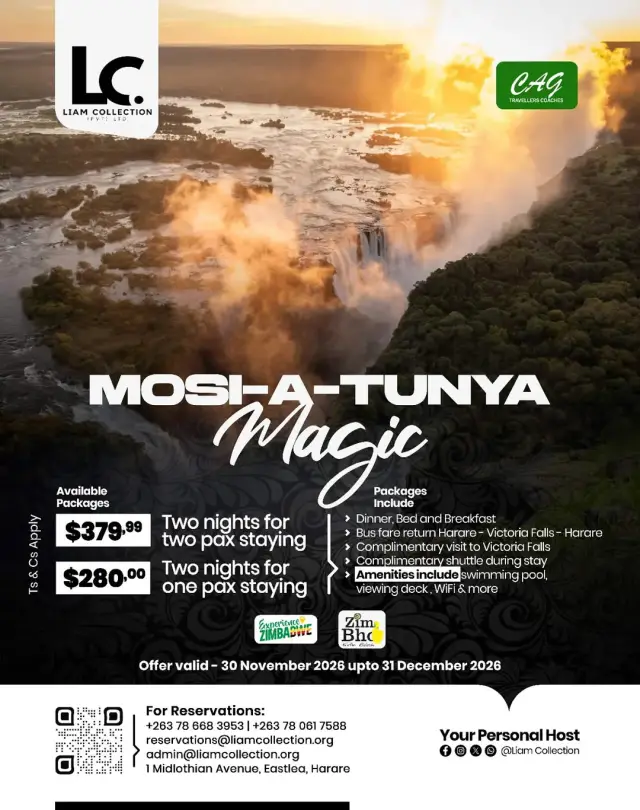 Flyer for Mosi-a-Tunya Magic: two nights in Victoria Falls with return bus from Harare