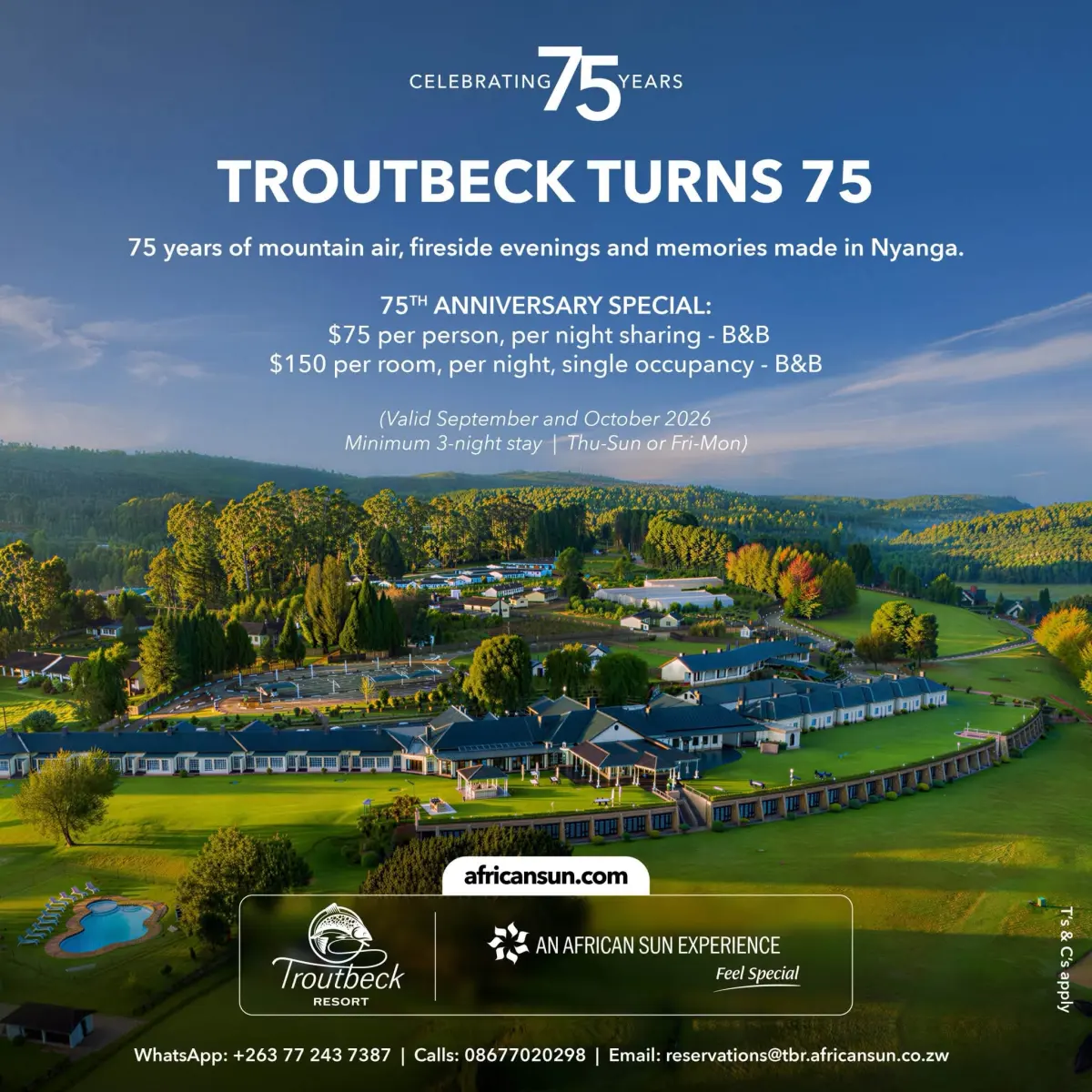 Flyer for Troutbeck 75th anniversary special from Troutbeck Resort (African Sun)
