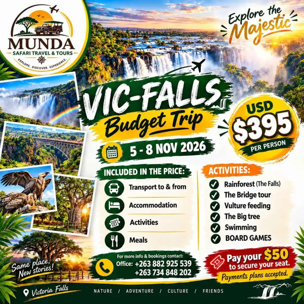 Flyer for Victoria Falls budget trip from Munda Safari Travel & Tours