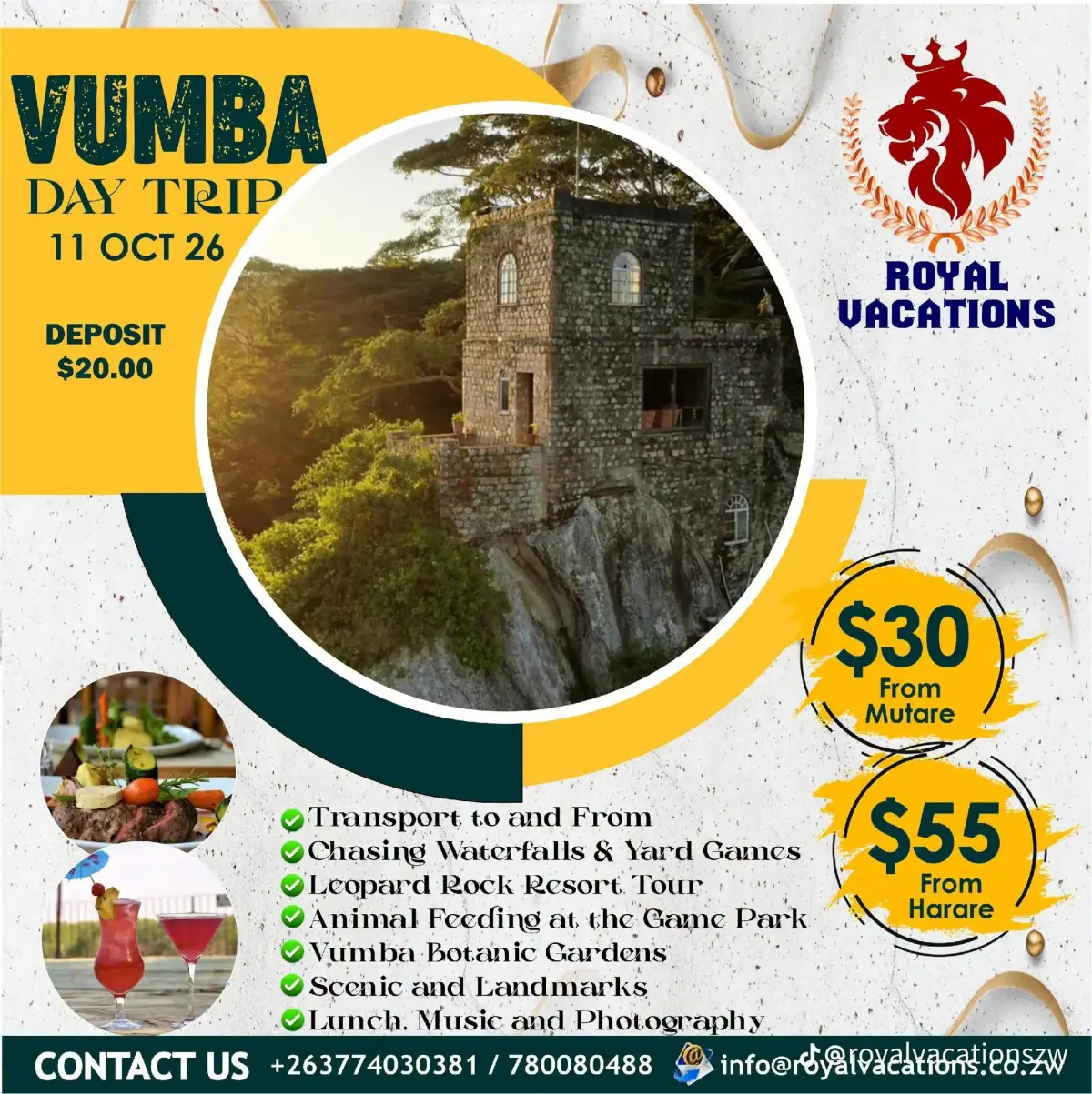 Flyer for Vumba day trip from Royal Vacations
